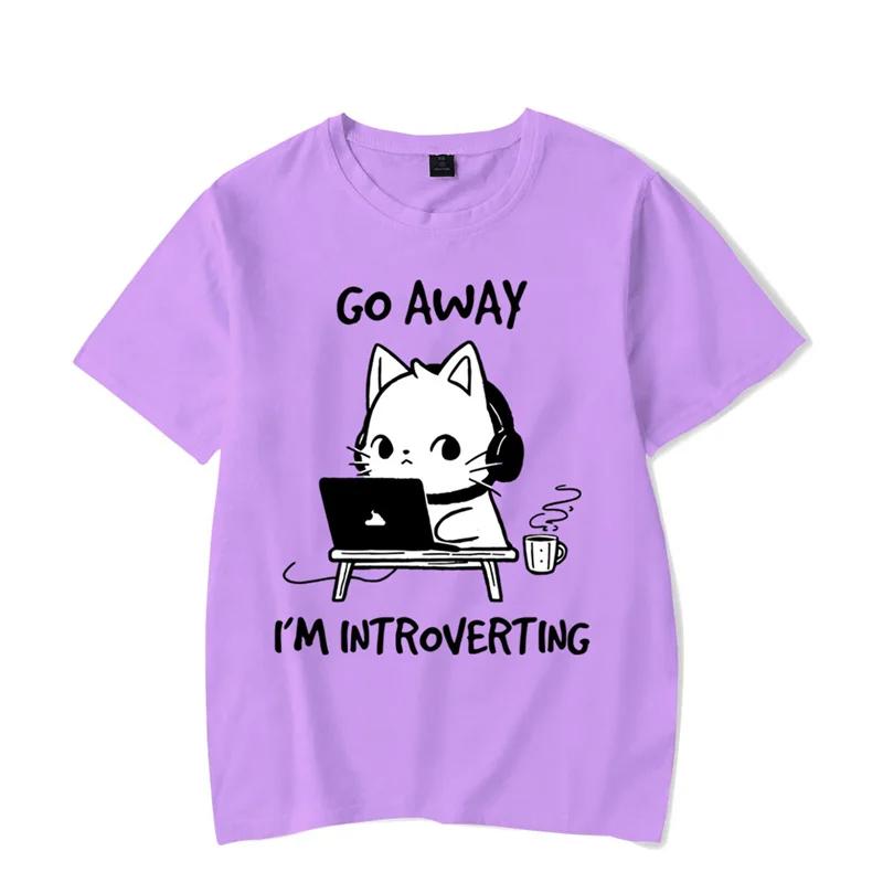 Go Away I’m Introverting Graphic T Shirts Funny Cat Gamer Gaming Tshirt Tops Fashion Harajuku Unisex T-shirts Women Brand T-shirt