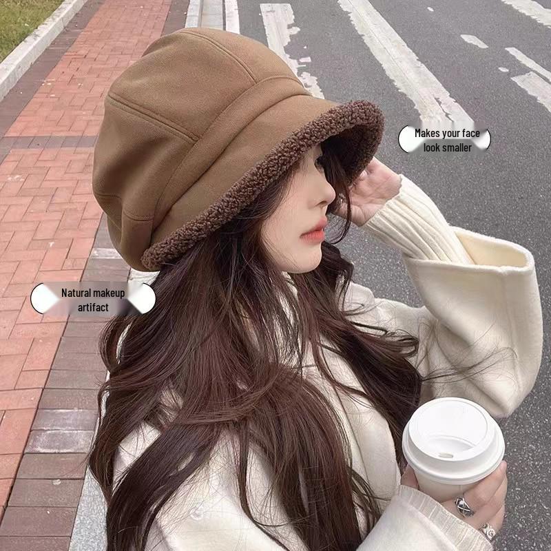 

Женская рыбацкая шляпа: Бархатная подкладка, защита ушей, овечья шерсть, повседневный восьмиугольный берет для осени и зимы. Adjustable кофейный