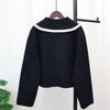 Autumn and winter new contrasting color doll collar knitted double-sided cardigan loose short temperament sweater jacket women