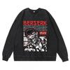 Schwergewicht 360g Gewaschener Vintage Berserk Anime Streetwear Baumwolle Pullover Hoodie Herren