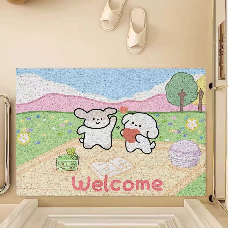 Cute Pet Door Mat Door Scraping Dirt Mat Household Non-slip Wear-resistant Clipped Silk Floor Mat