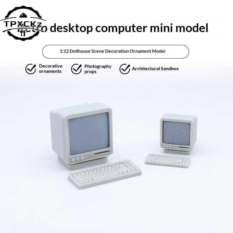 1/3 Sets 1:12/1:18 Dollhouse Mini Retro Desktop Computer Model Toys Miniature Home Scene Ornament Doll House Accessories