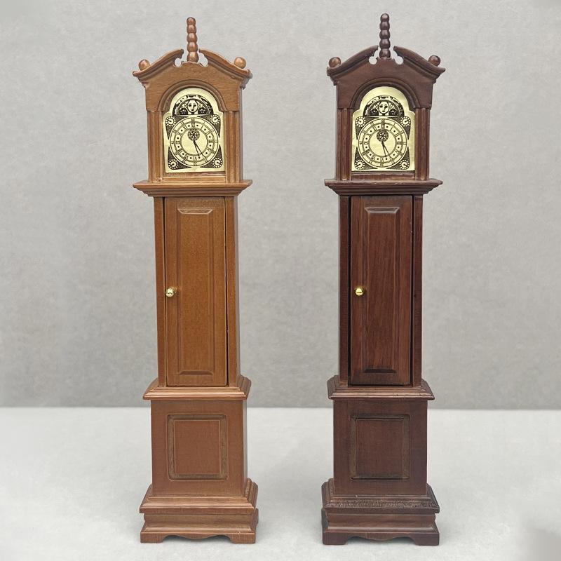 1:12 Miniature Dollhouse Retro Solid Wood Grandfather Floor Clock Ornament