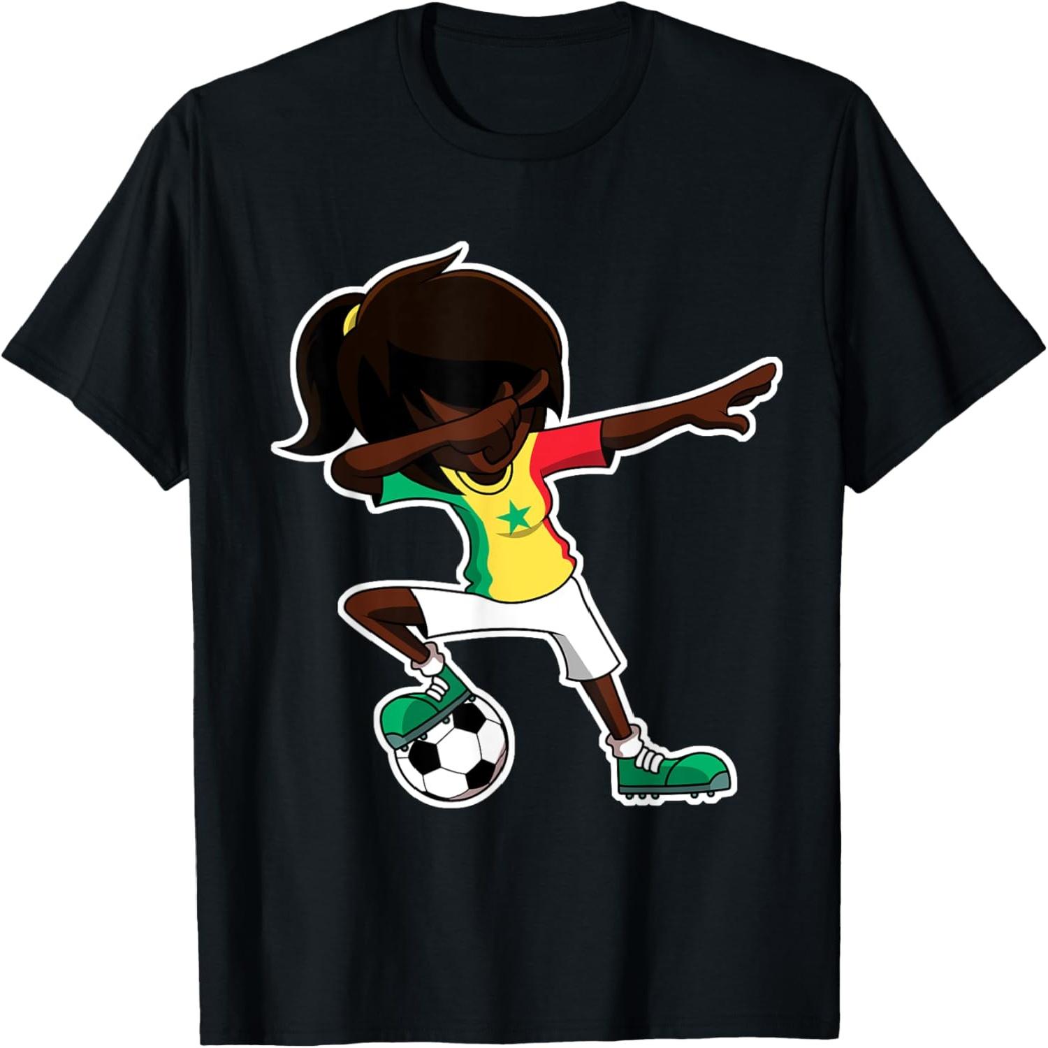 Dabbing Soccer Girl Senegal Shirt, Senegalese Flag Jersey T-Shirt S