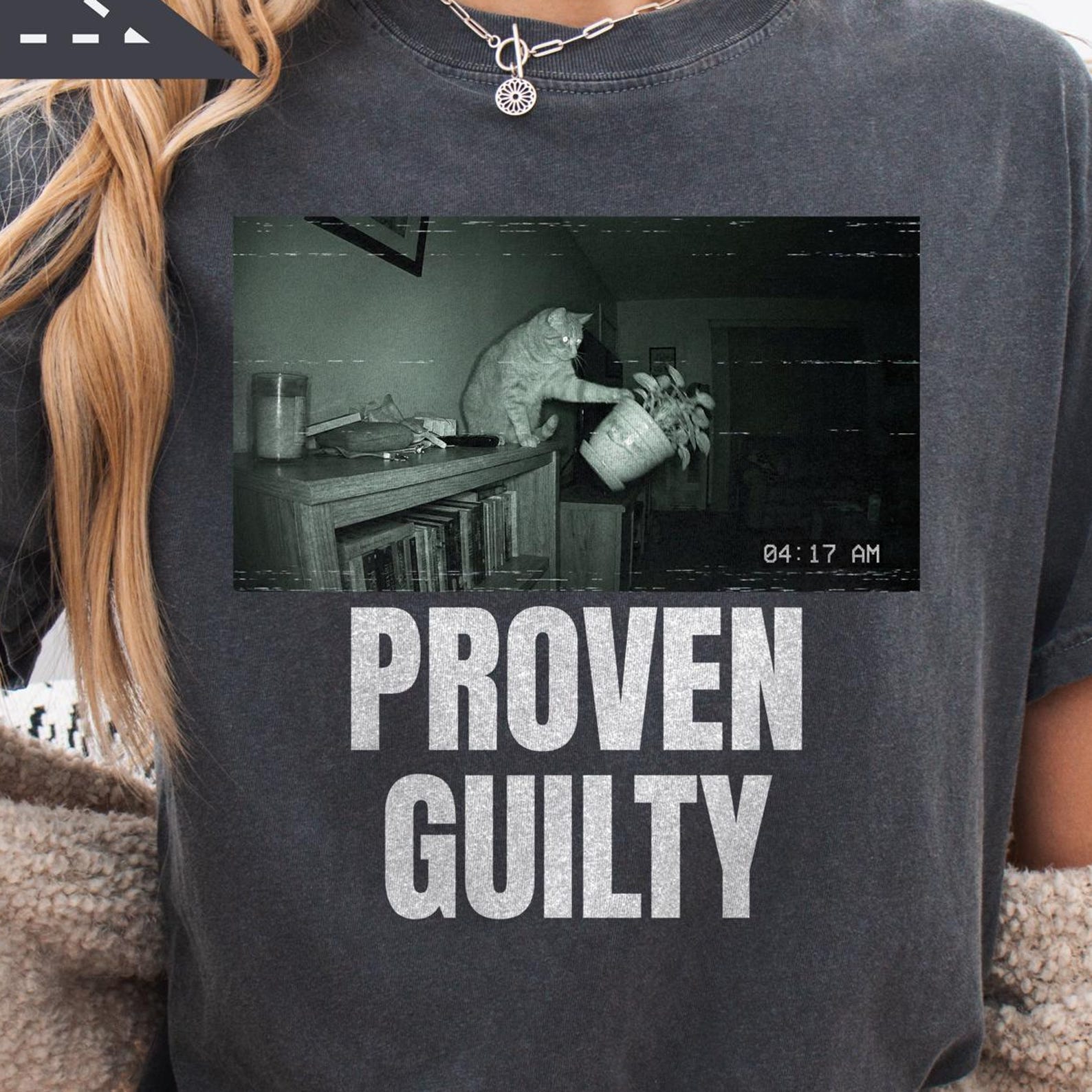 Guilty Cat Knocking Vase over Shirt, Ironic Unhinged Shirt, Oversized Shirt, Cat Meme Shirt, Baggy Washed Animal Meme Gift M