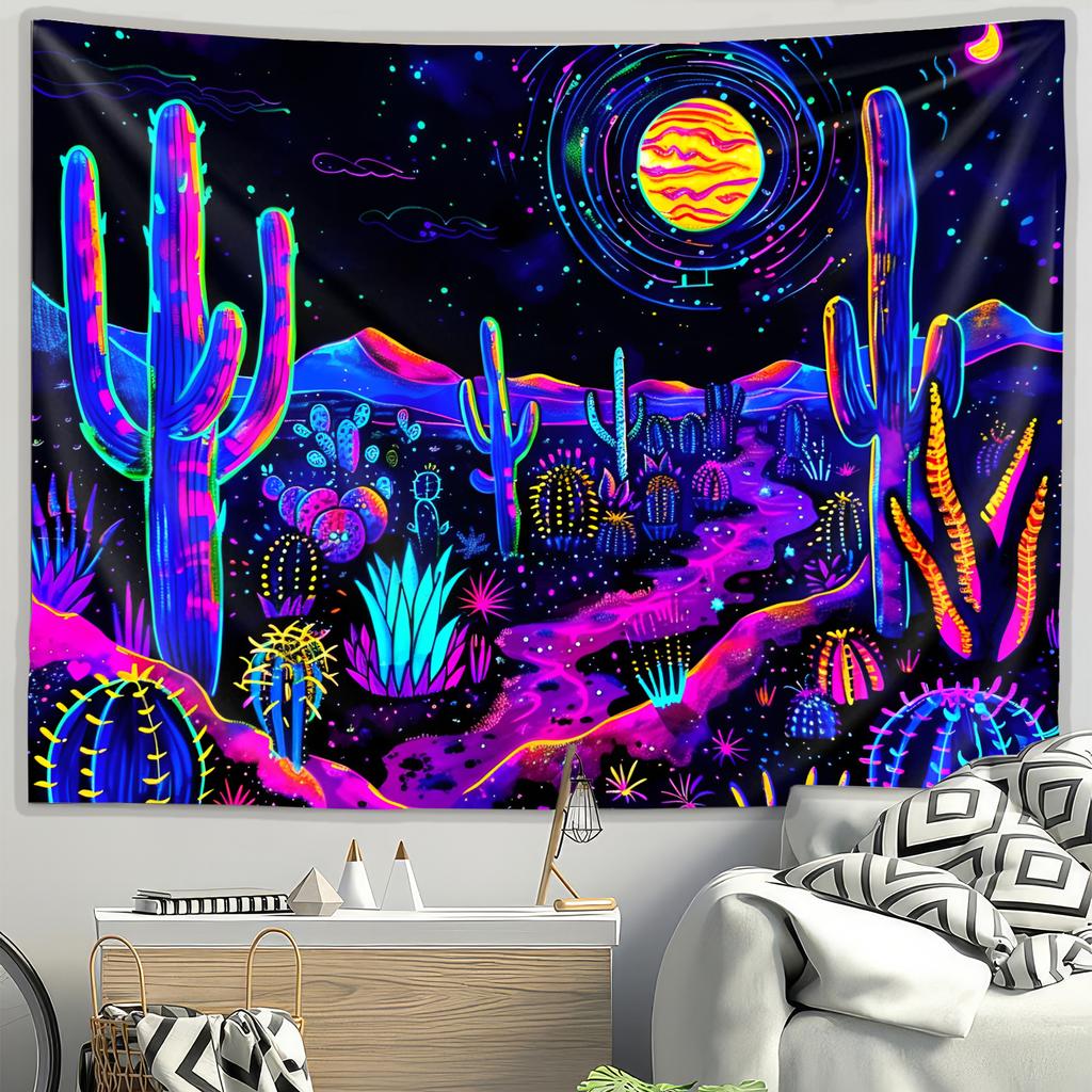 VIKAMA Cthulhu Desert Tapestry Cactus Star Moon Iridescent Fantasy Bedroom Theme Gaming Room Sci-Fi Enthusiast Living Room
