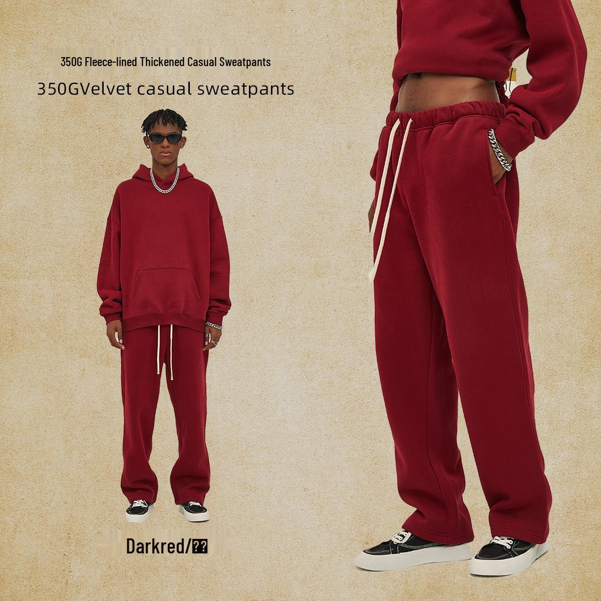 

Men s Trendy American Brand Loose Fit Velvet Sweatpants - 350g, Thick, Casual, Straight Leg XL