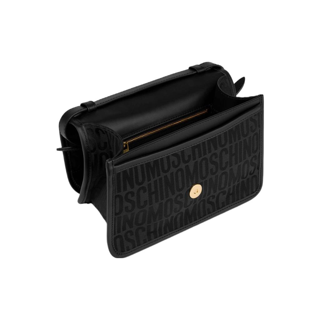 Moschino Laminated Logo Cotton Blend Shoulder Bag Women Shoulder Bag Black A740482681555