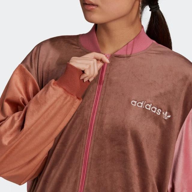 Adidas Originals Retro Sports Stand Collar Color Block Woven Breathable Casual Long Sleeve Jacket Women Jacket Dark-Purple H33336