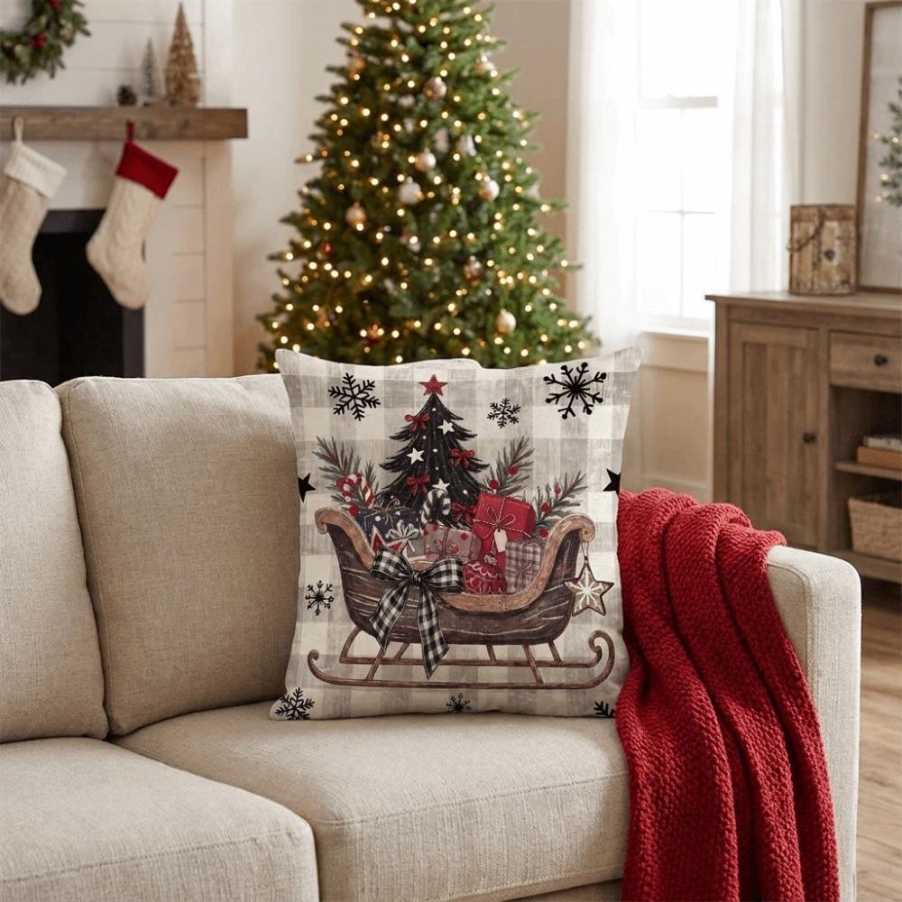 Vintage Christmas Pillow Cover Snowman Snowman Pillow Case Cute Xmas Tree Cushion Cover Home Sofa