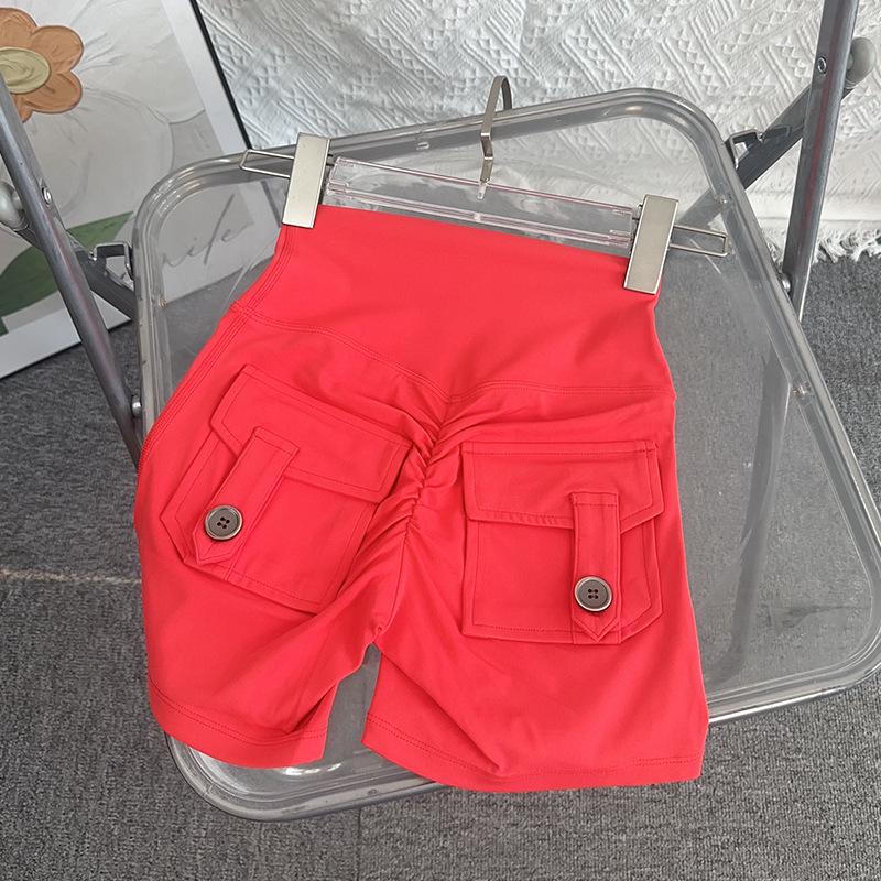 

Высокоэластичные персиковые шорты для йоги: Быстросохнущие, с высокой посадкой, с эффектом подтяжки бедер, с карманами на пуговицах. Medium