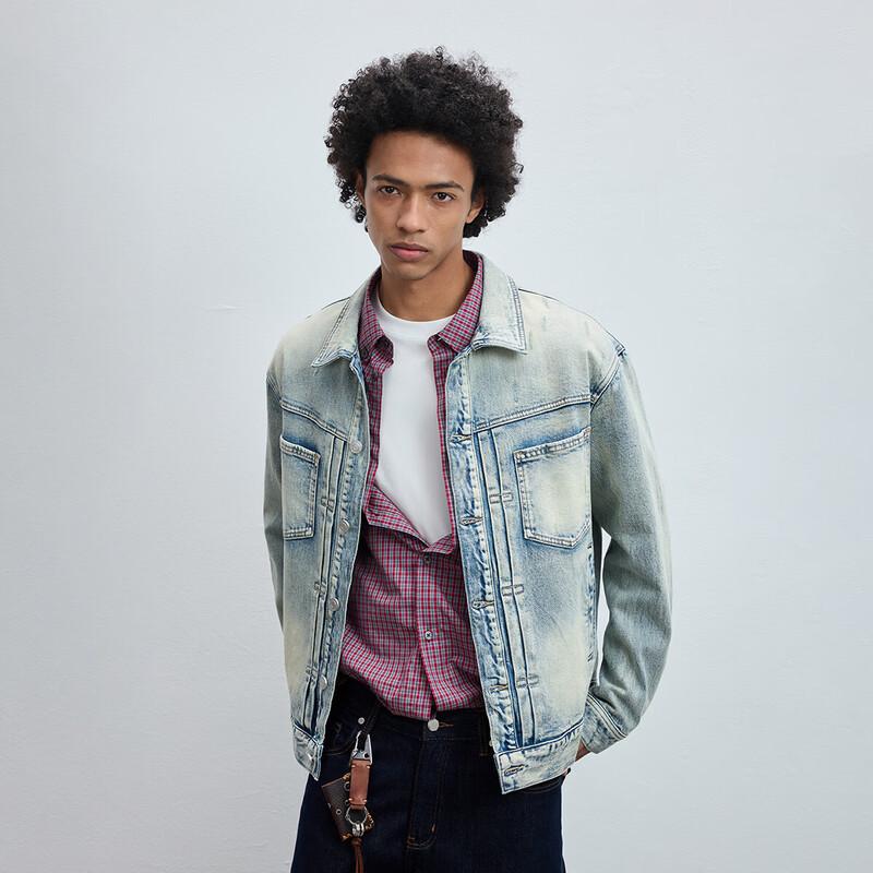 CHINISM Men's Gradient Washed Denim Jacket