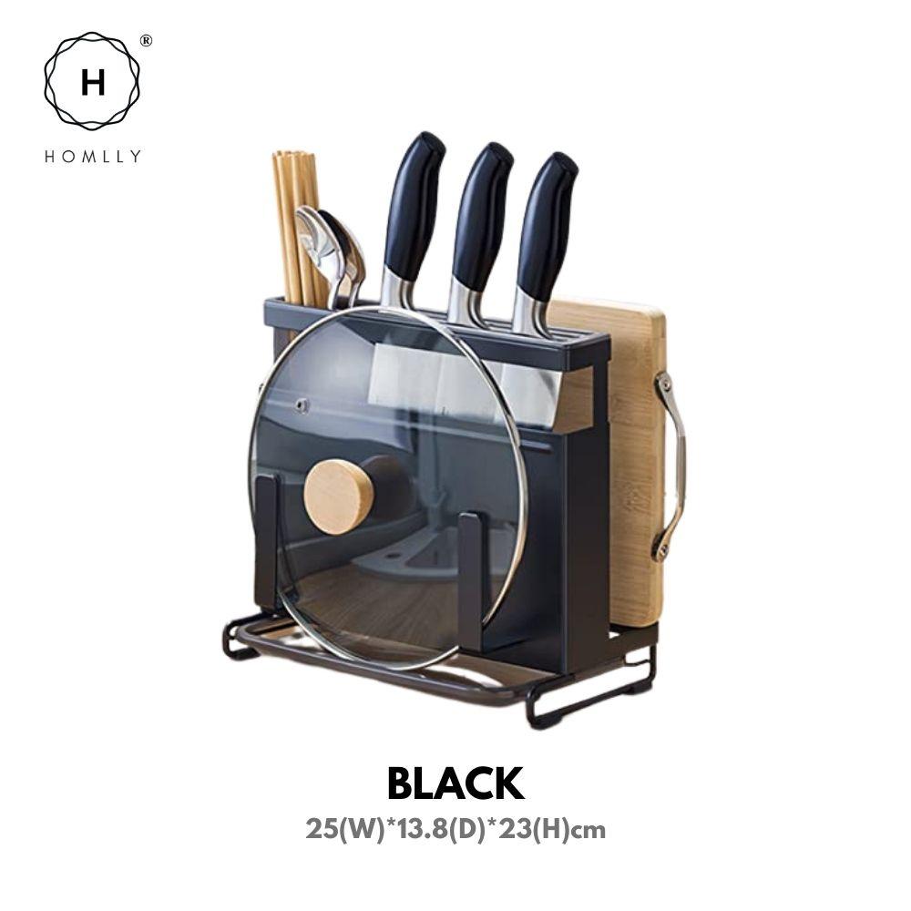 Homlly 4 in 1 kitchen Countertop Knife Block Cutlery Board Lid Organizer Rack
