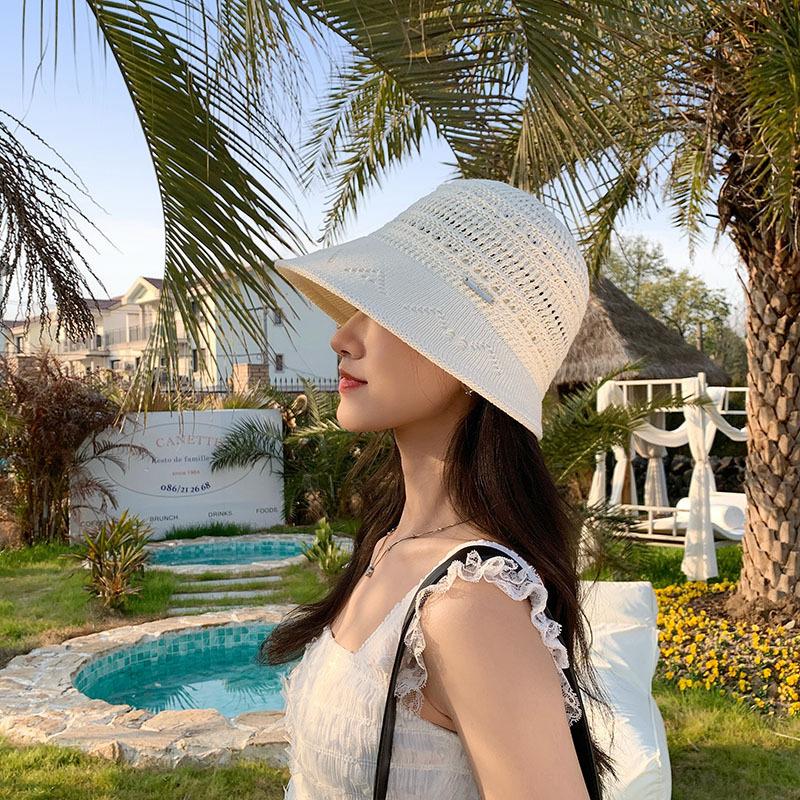 Hollow Woven Bucket Hat Women'S Summer Sunscreen Sun Hat Show Small Face Travel Beach Basin Hat Fashion