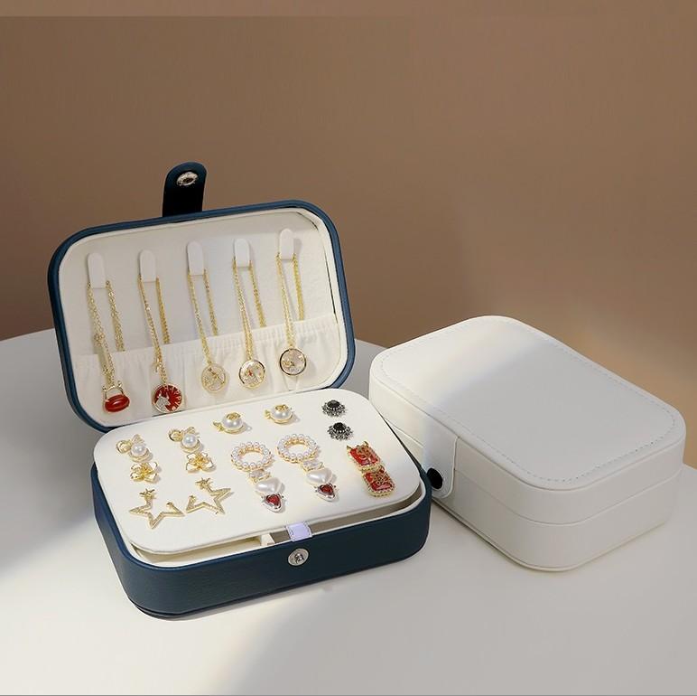 High End Luxury Double Layer Necklace Ring Storage Organizer Travel Packaging Case Jewelry Box Pu Leather Jewelry Gift Box