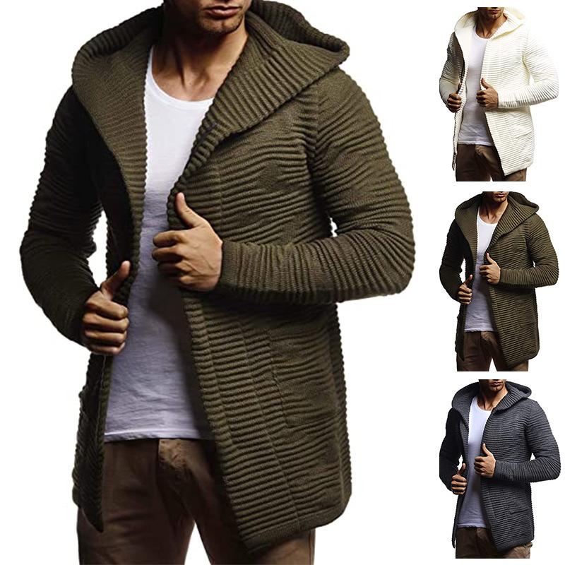 

Мужской теплый кардиган с длинными рукавами, свитер, осенне-зимний новый утолщенный кардиган с капюшоном, куртка