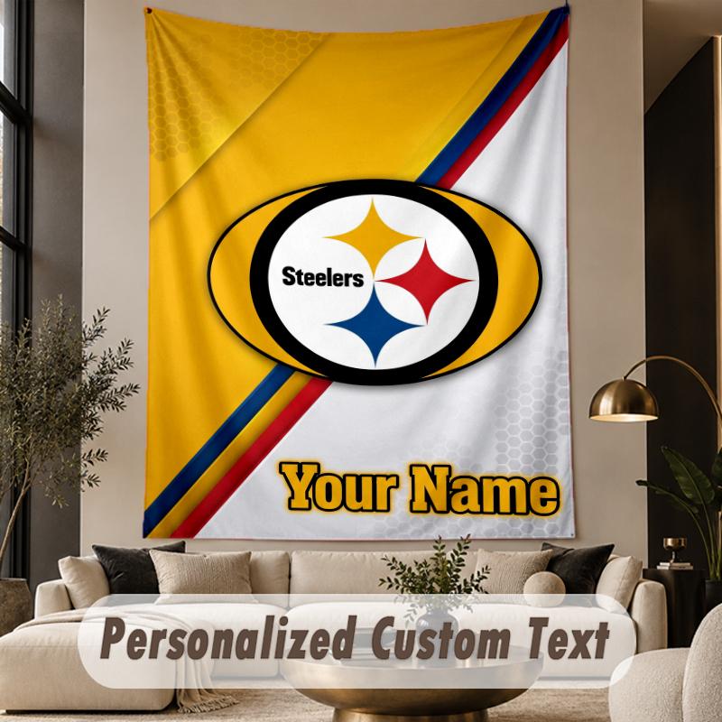 Custom Text Tapestry Pittsburgh Steelers Print Wall Tapestry Indoor Living Room Wall Decor