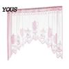 Retro Lace Curtain Half Curtain, Adjustable Lift Structure, Embroidery Floral Sheer Coffee Dustproof Window Screen