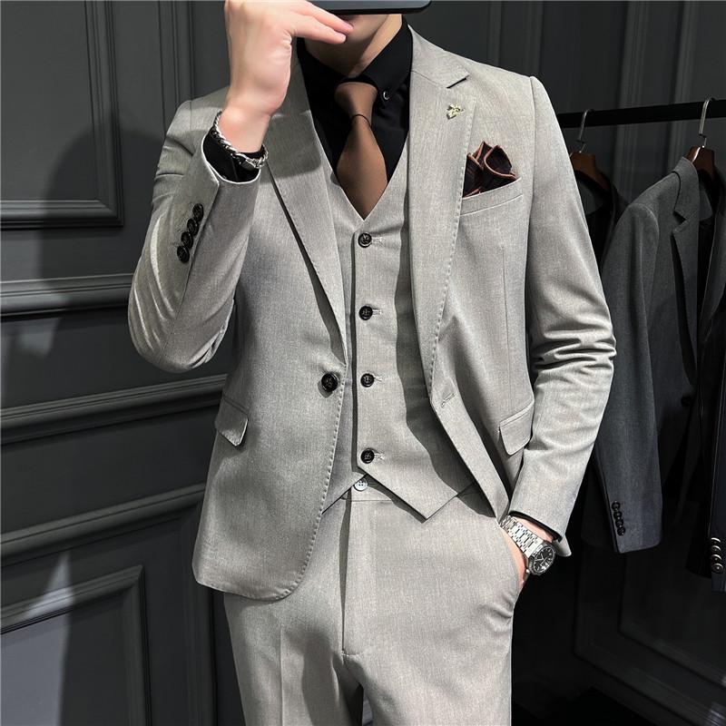Herren Herbstanzug im koreanischen Stil Slim Fit - Dreiteiliges Jugend-Business-Ensemble