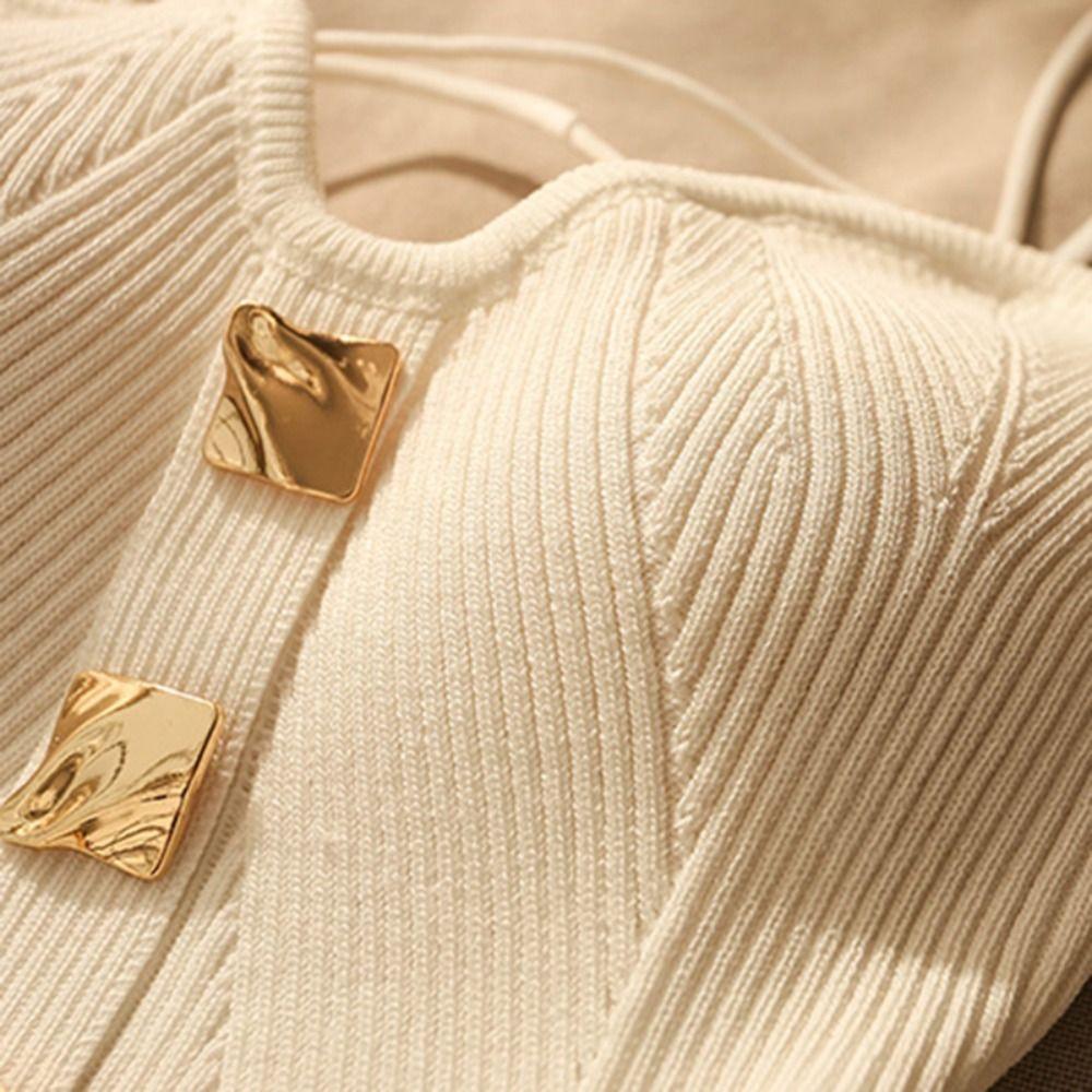 French Style Women's Knitted Tops Spaghetti Strap White Black Knitting Camisole Vest Sleeveless Cross-knit Sleeveless T Shirt