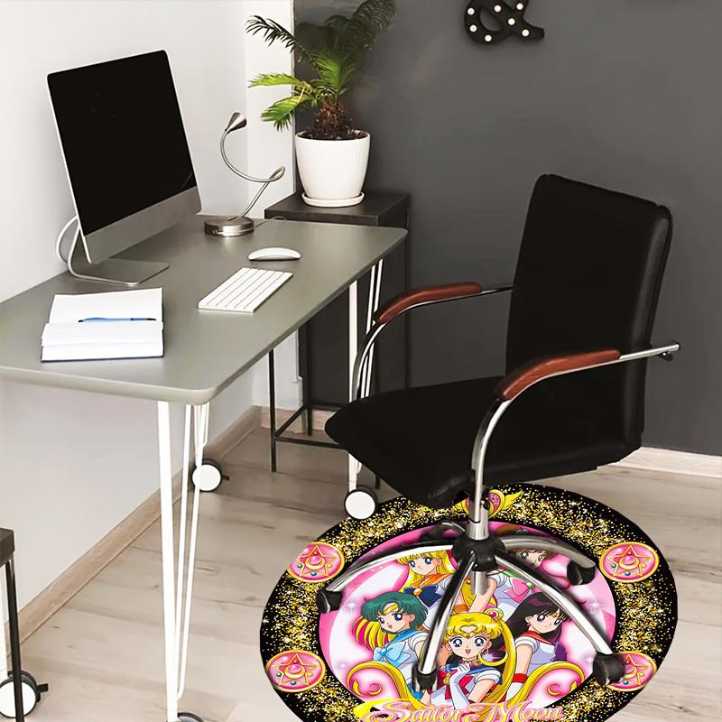1pc Sailor Moon Characters Artwork Round Carpet, Made of Polyester,Perfect for Decorating Office Chairs, Living Rooms