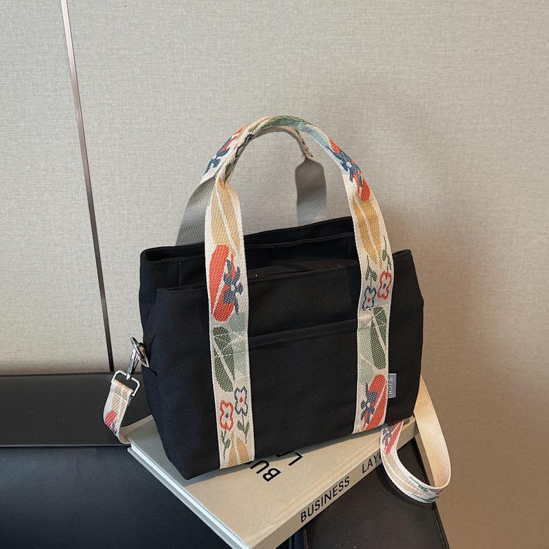 Casual Large-Capacity Canvas Bag, Women'S Fashion Portable Bento Bag, Lunch Box, Simple Messenger Commuter Bag