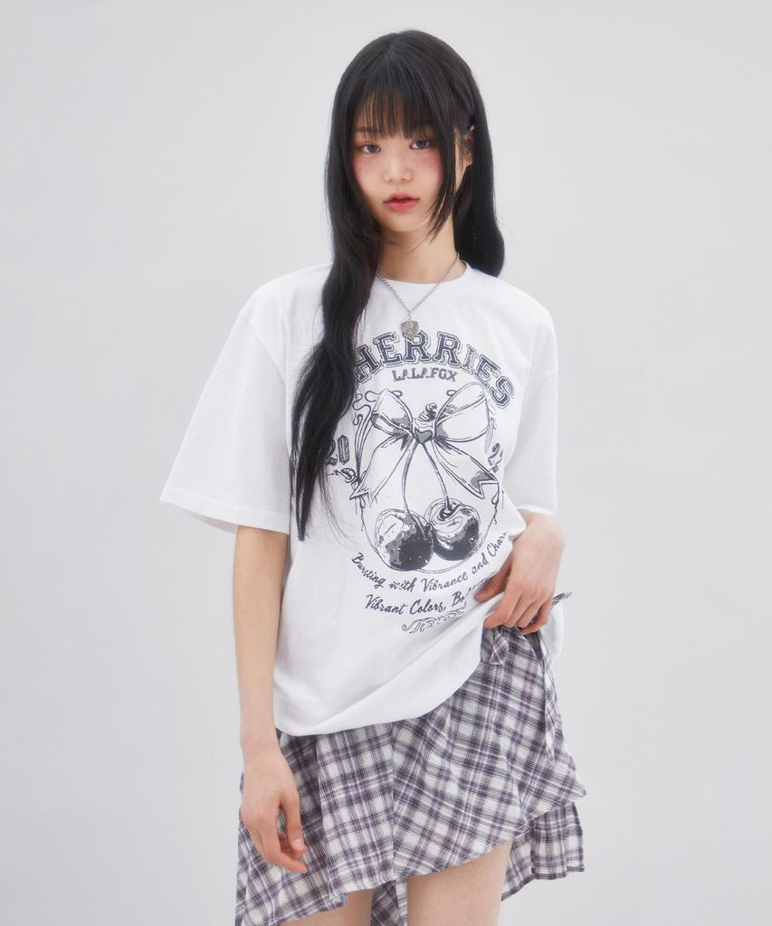 LALAFOX Cherry Oversized Printed Short Sleeve T-Shirt White Br2Ch012