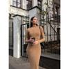 Damen Turtleneck Bodycon Kleid für Herbst und Winter, Französischer Stil Strick-Midikleid mit langen Ärmeln, Elegante schmal geschnittene Strickware für den Abend