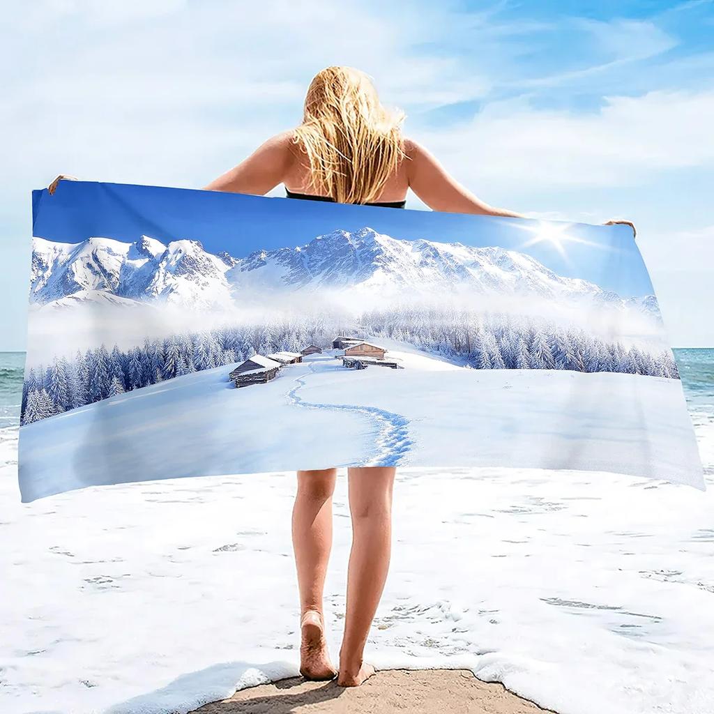 Microfiber Beach Towel Quick Dry,Snow Mountains Lightweight Travel Towel for Swimmers, Sand Free Camping Towel, Beach Towels