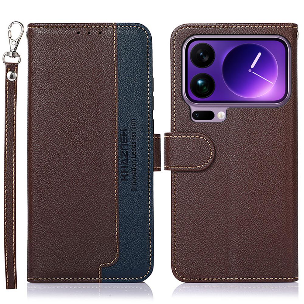 

KHAZNEH For Xiaomi 17 Pro Max Case RFID Blocking Wallet Litchi Texture PU Leather Phone Cover with Strap