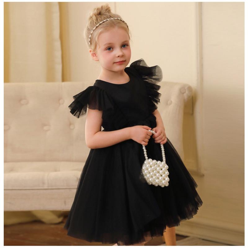 Little Girls Princess Tulle Flying Sleeve Flower Girl Party Performance Dress Gown