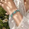Women Bangle, Adjustable Chain Length Bracelet, Feather Pendant Turquoise Beaded Bracelet, Retro Bohemian Style Bracelet for Jewelry Gift