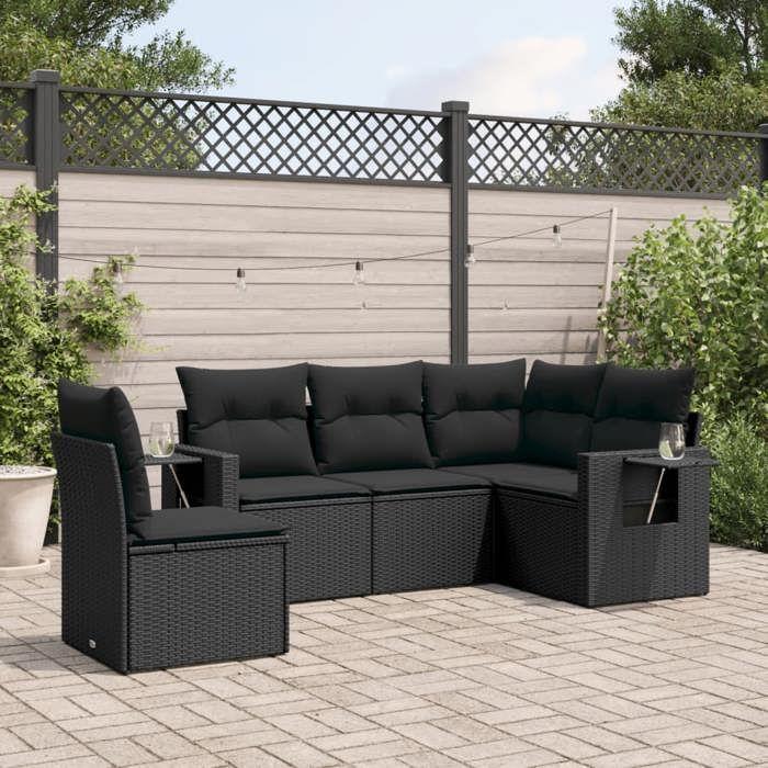 VidaXL Garden Lounge Set with Cushions 5 Pcs, Patio Sofas, Patio Furniture Set, Outdoor Furniture, Black 3220164
