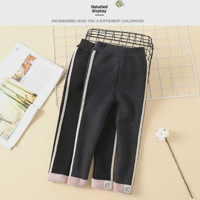 Girls' Winter Plus Velvet Thick Leggings - One-Piece Warm Outerwear Pants for Kids