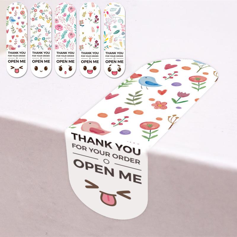 Emojis, Floral Images, Packaging Stickers, Gift Box Sealing Stickers, Rectangular, 100 Stickers, Cute Pattern Wrapping Paper