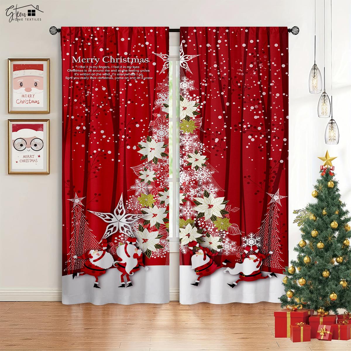 

Рождественские украшения Шторы Рождественская елка Подарки Камин Гостиная Спальня Дети Новый год Фестиваль 3D Печать Шторы W50xH130(CM)x2PCS&Rod pocket