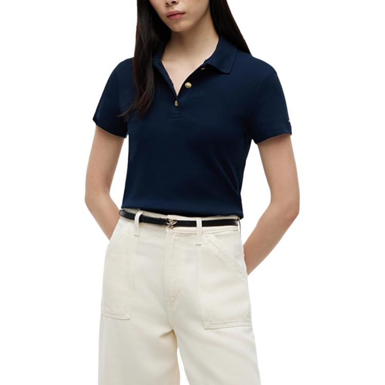 Tommy Hilfiger Slim Fit Short Sleeve Gold Button Polo Shirt Women Tops WW0WW49252-C1G