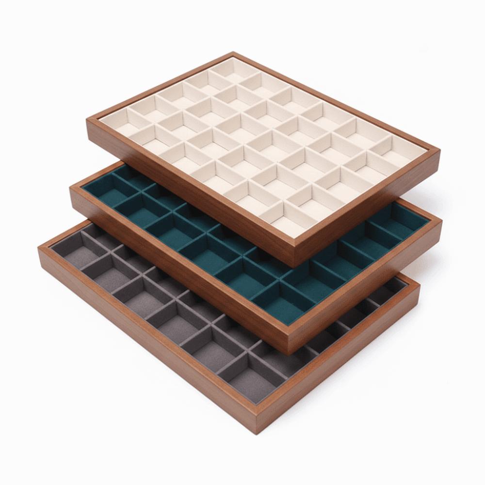 Walnut Wood Jewelry Storage Drawer 30 grid Jewelry Organizer Wood Grain Jewelry Tray Ring Storage