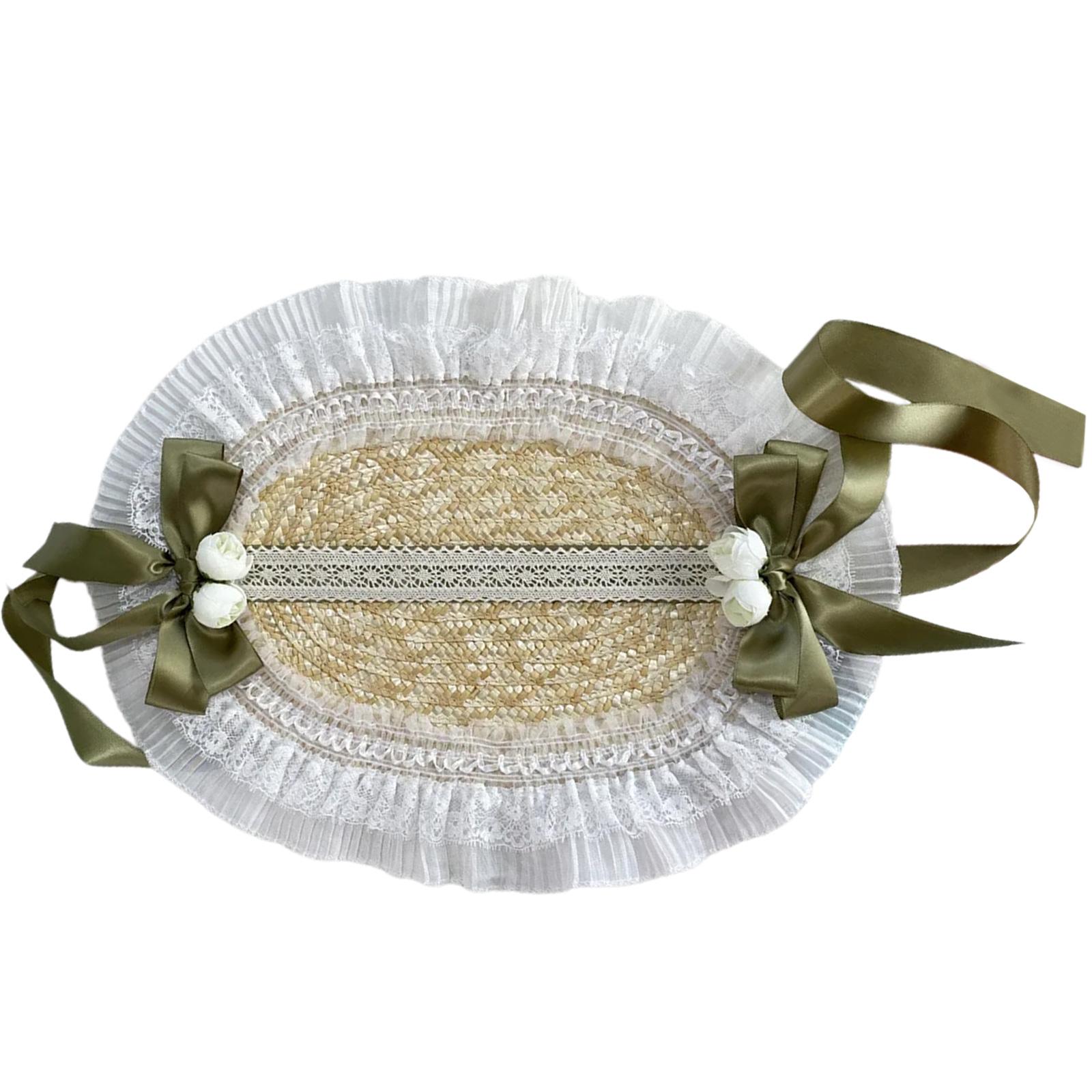 

Кантри Стиль Соломенная Солнечная Шляпа Многоцветная Ручной Работы Шляпа Лолиты Шляпа с Цветочной Лентой для Пляжного Отпуска зелёный