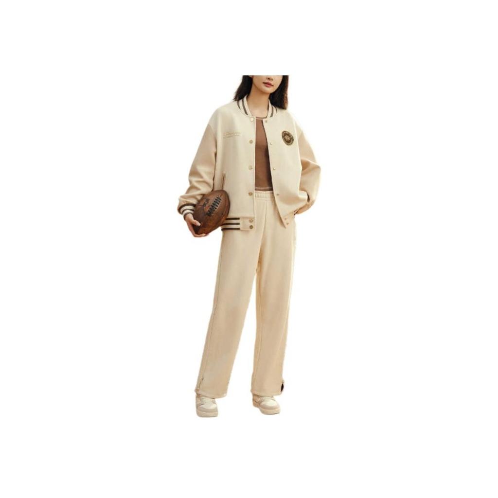 Anta Life Series Letter Splicing Single-Breasted Warm Long Sleeve Baseball Jacket Women jackets Nude Apricot White 162418762-1