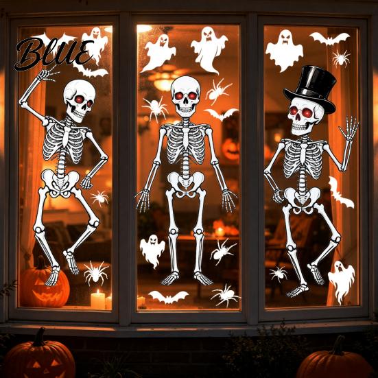 No Residue Window Cling 3Pcs Halloween Skeleton Glass Stickers Waterproof PVC Clings Static Decals Safe Non-toxic Ink Sticker Removable Stickers