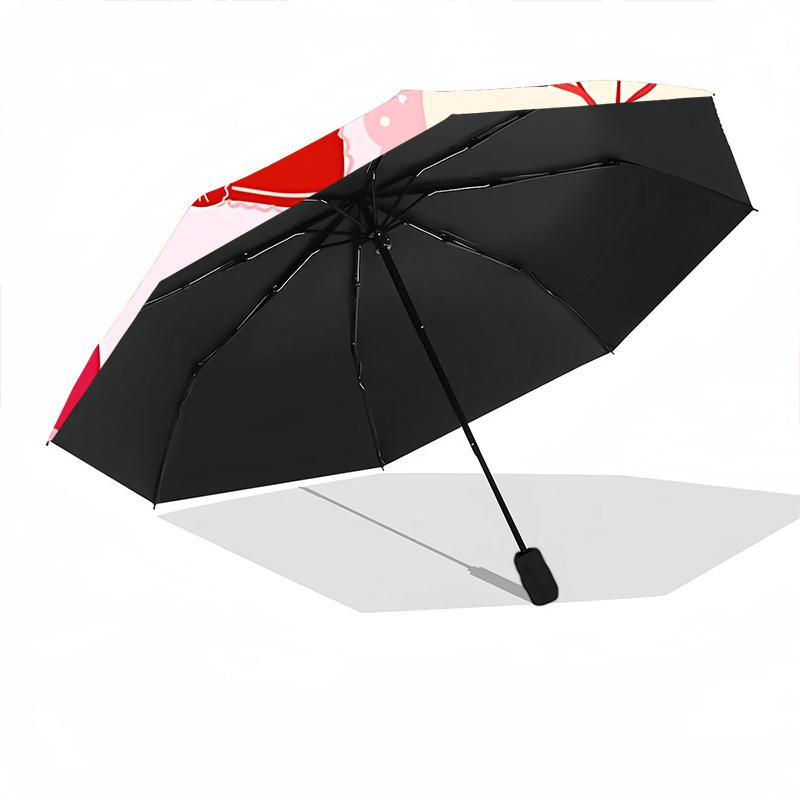 1PC Valentine's Day, Cute Automatic Windproof Umbrella 8 Rib Portable Folding Black Iron Frame for Outdoor, Beach, Travel, Beach Umbrella S08