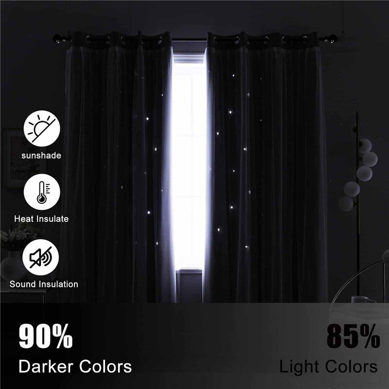 Double Layer Curtains with Star Cut-Outs Blackout Rod Pocket Drapes Projects Beautiful Starry Patterns Home Window Decor
