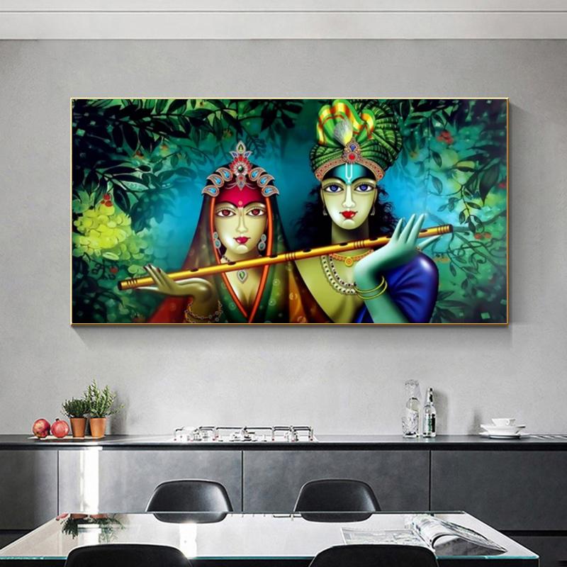 Lord Radha Krishna Postere și imprimeuri Abatract Pictură pe pânză Artă de perete pentru camera de zi Decor modern pentru locuințe Religie Cuadros