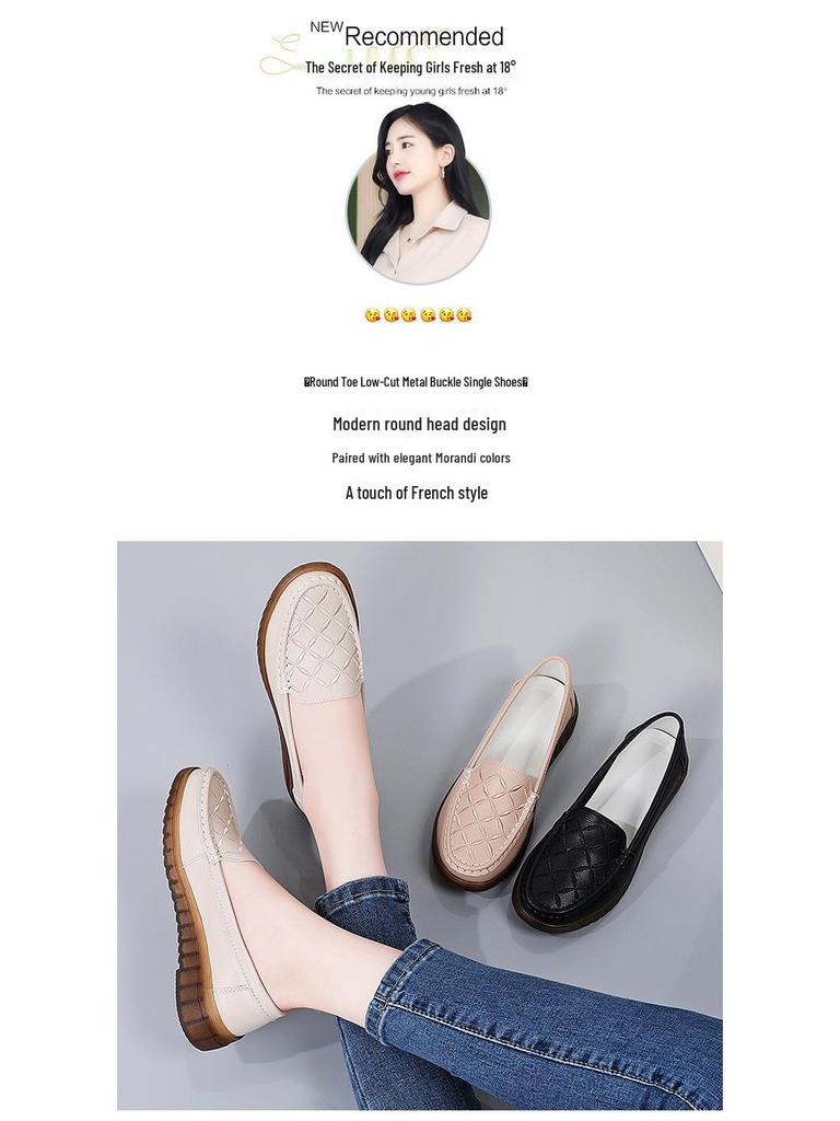 Plus Size Genuine Leather Women's Embroidered Loafers - Comfortable Casual Moccasins for Moms