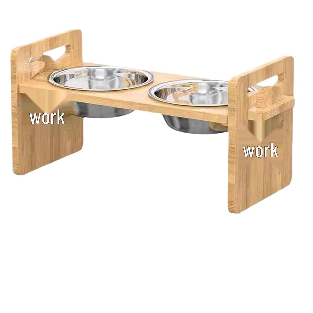 Adjustable Bamboo Wood Double Bowl Stand for Cats and Dogs - Elevate Pet Feeders for Neck Protection