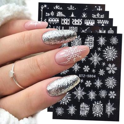 Slider Decals Charms Flower New Year Design Winter Snowflakes 5D Embossed Nail Sticker Christmas