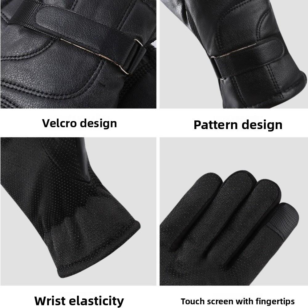 Black Winter Ski Gloves Multifunction Driving Gloves Gift Men Leather Mittens  Female
