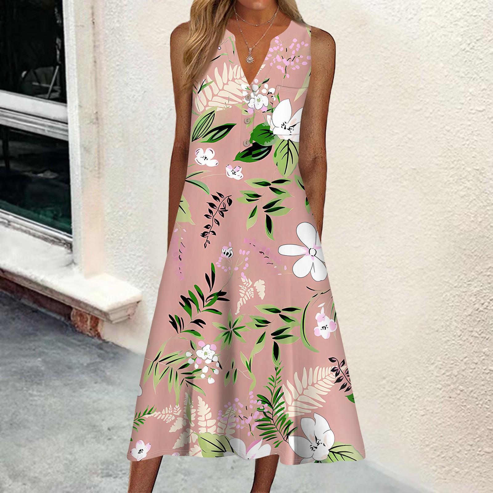 

Женское летнее платье, повседневное пляжное свободное платье без рукавов с v-образным вырезом и принтом XL