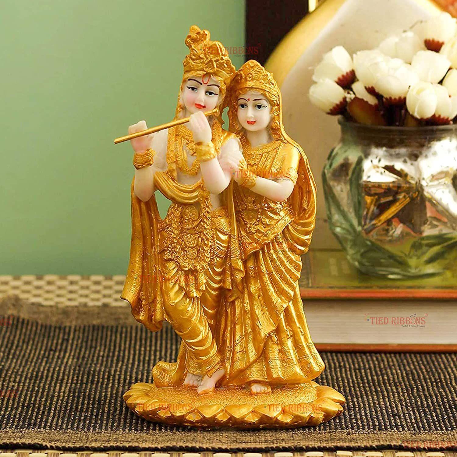 

Gold Plated Radha Krishna Idol Statue Showpiece (Resin, 19 cm x 11 cm) - Decoration Items